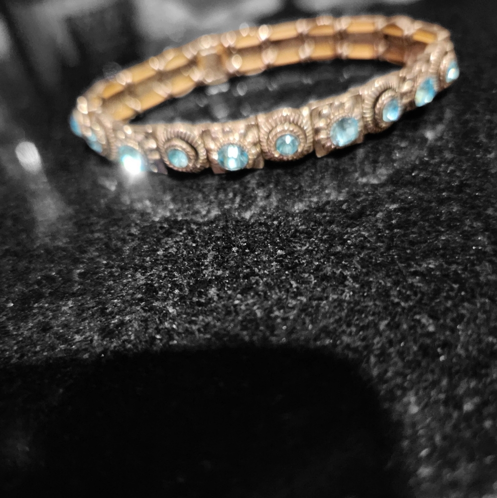 Silver And Blue Rhinestone Elastic Band Bracelet